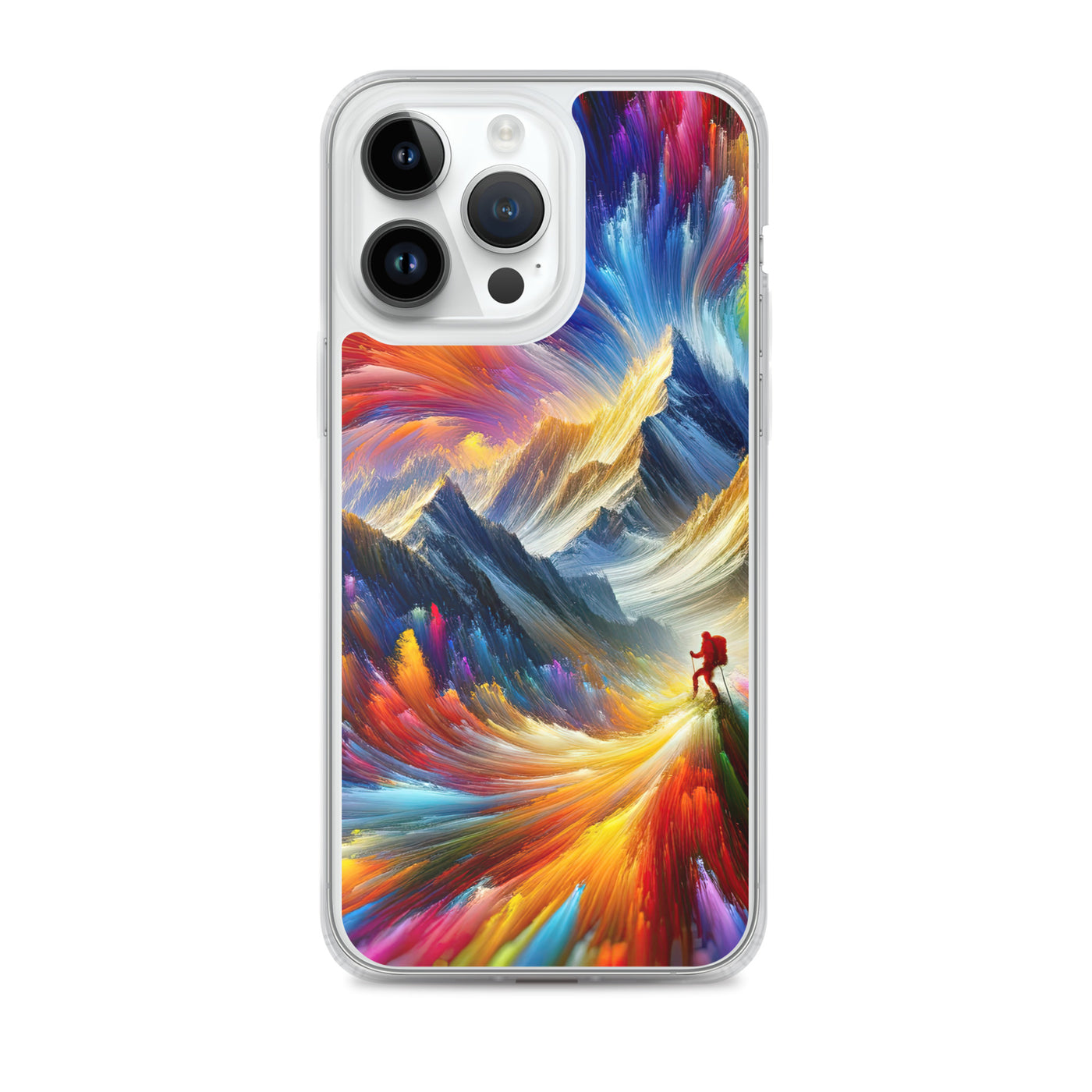Alpen im Farbsturm mit erleuchtetem Wanderer - Abstrakt - iPhone Schutzhülle (durchsichtig) wandern xxx yyy zzz iPhone 14 Pro Max
