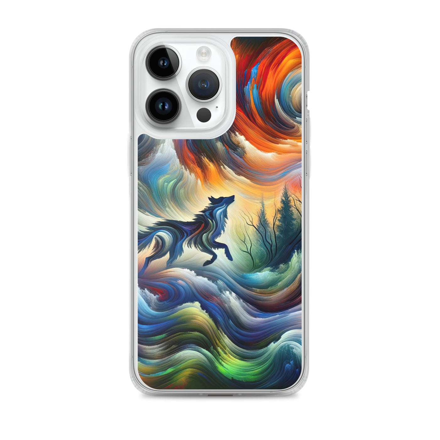 Alpen Abstraktgemälde mit Wolf Silhouette in lebhaften Farben (AN) - iPhone Schutzhülle (durchsichtig) xxx yyy zzz iPhone 14 Pro Max