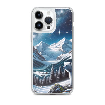 Sternennacht und Eisbär: Acrylgemälde mit Milchstraße, Alpen und schneebedeckte Gipfel - iPhone Schutzhülle (durchsichtig) camping xxx yyy zzz iPhone 14 Pro Max