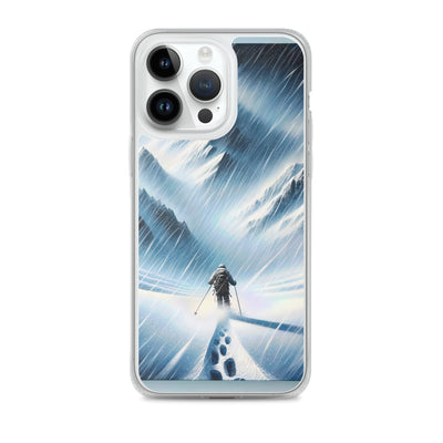 Wanderer und Bergsteiger im Schneesturm: Acrylgemälde der Alpen - iPhone Schutzhülle (durchsichtig) wandern xxx yyy zzz iPhone 14 Pro Max