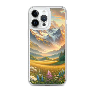 Heitere Alpenschönheit: Schneeberge und Wildblumenwiesen - iPhone Schutzhülle (durchsichtig) berge xxx yyy zzz iPhone 14 Pro Max