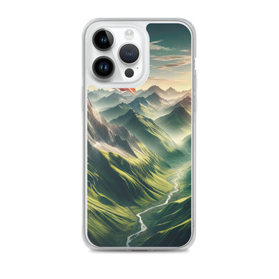 Alpen Gebirge: Fotorealistische Bergfläche mit Österreichischer Flagge - iPhone Schutzhülle (durchsichtig) berge xxx yyy zzz iPhone 14 Pro Max