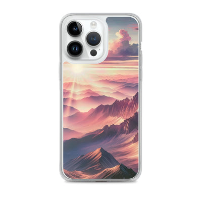 Schöne Berge bei Sonnenaufgang: Malerei in Pastelltönen - iPhone Schutzhülle (durchsichtig) berge xxx yyy zzz iPhone 14 Pro Max