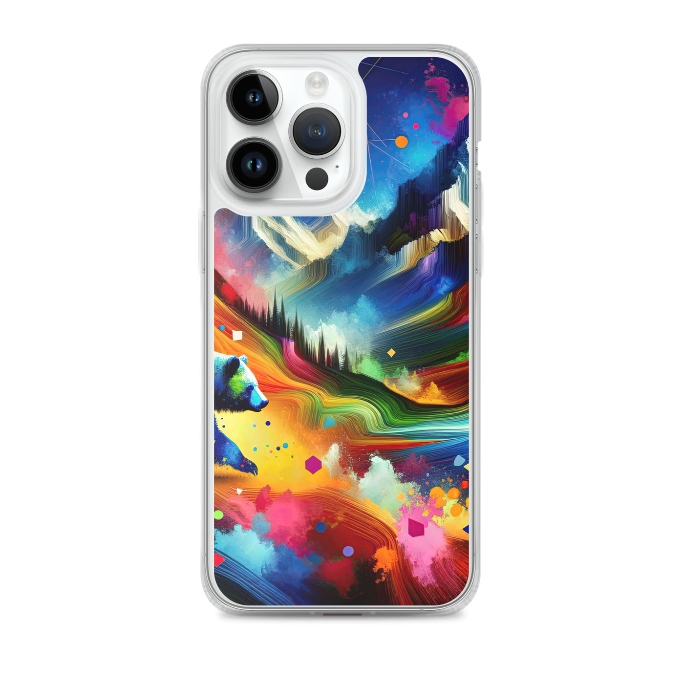 Neonfarbener Alpen Bär in abstrakten geometrischen Formen - iPhone Schutzhülle (durchsichtig) camping xxx yyy zzz iPhone 14 Pro Max