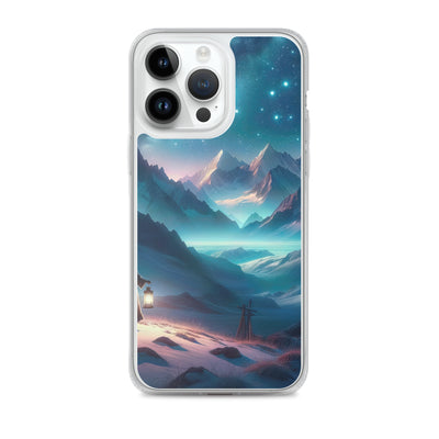 Stille Alpennacht: Digitale Kunst mit Gipfeln und Sternenteppich - iPhone Schutzhülle (durchsichtig) wandern xxx yyy zzz iPhone 14 Pro Max