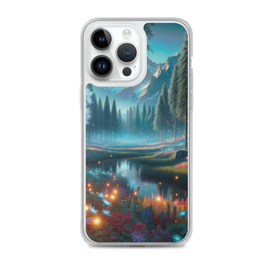 Ätherischer Alpenwald: Digitale Darstellung mit leuchtenden Bäumen und Blumen - iPhone Schutzhülle (durchsichtig) camping xxx yyy zzz iPhone 14 Pro Max