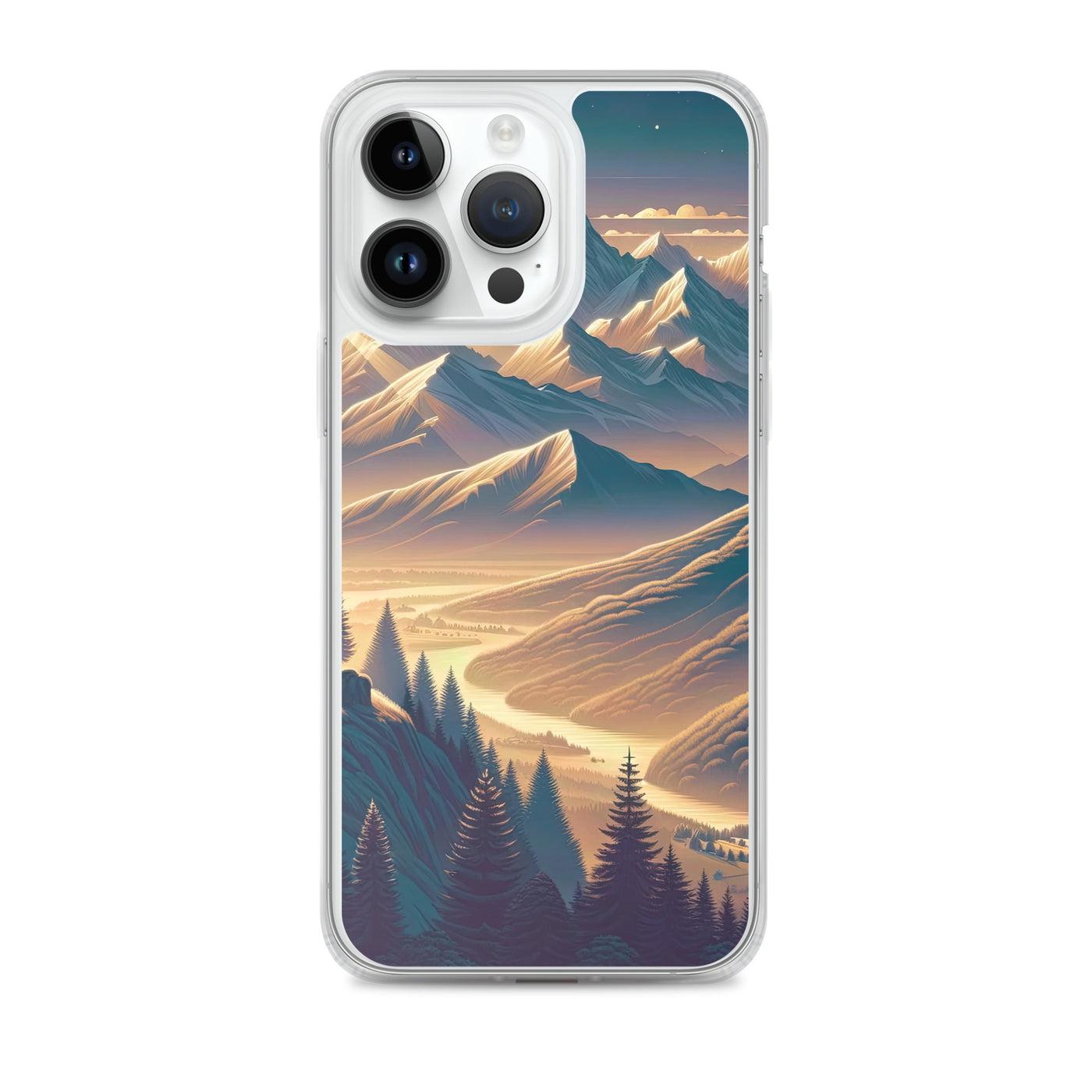 Alpen-Morgendämmerung, erste Sonnenstrahlen auf Schneegipfeln - iPhone Schutzhülle (durchsichtig) berge xxx yyy zzz iPhone 14 Pro Max