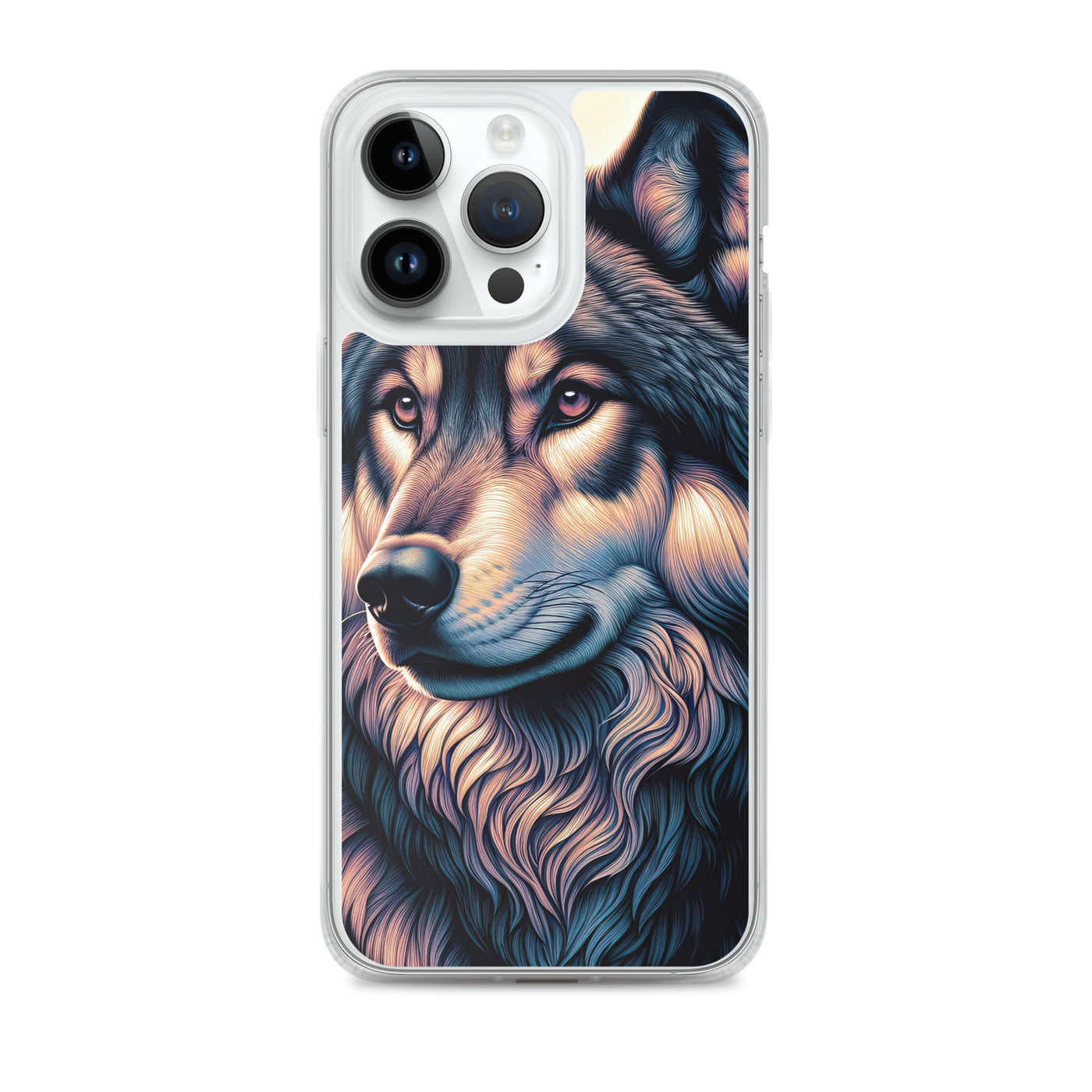 Majestätischer, glänzender Wolf in leuchtender Illustration (AN) - iPhone Schutzhülle (durchsichtig) xxx yyy zzz iPhone 14 Pro Max