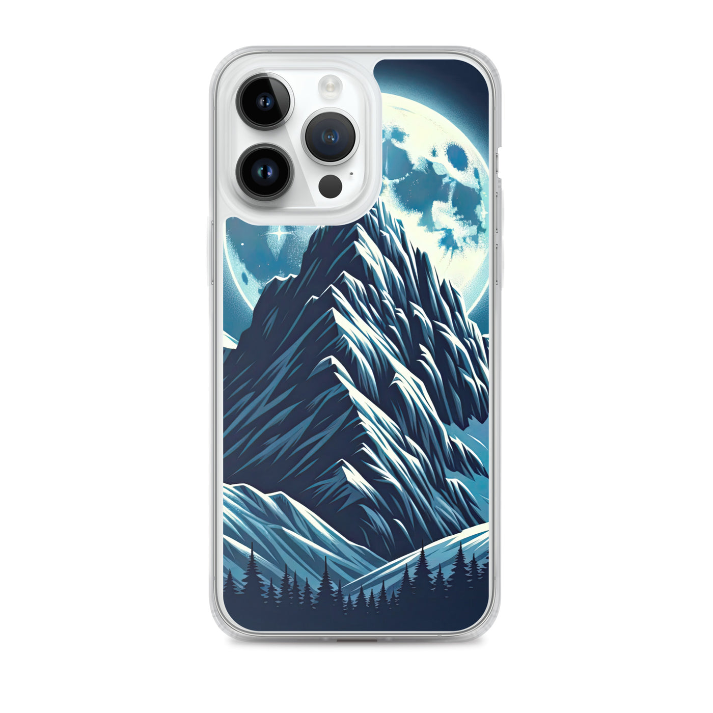 Mondnacht und Gipfelkreuz in den Alpen, glitzernde Schneegipfel - iPhone Schutzhülle (durchsichtig) berge xxx yyy zzz iPhone 14 Pro Max