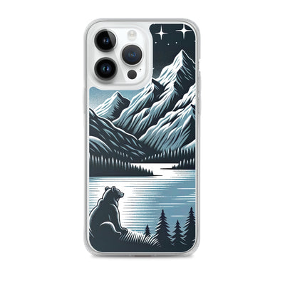Bär in Alpen-Mondnacht, silberne Berge, schimmernde Seen - iPhone Schutzhülle (durchsichtig) camping xxx yyy zzz iPhone 14 Pro Max