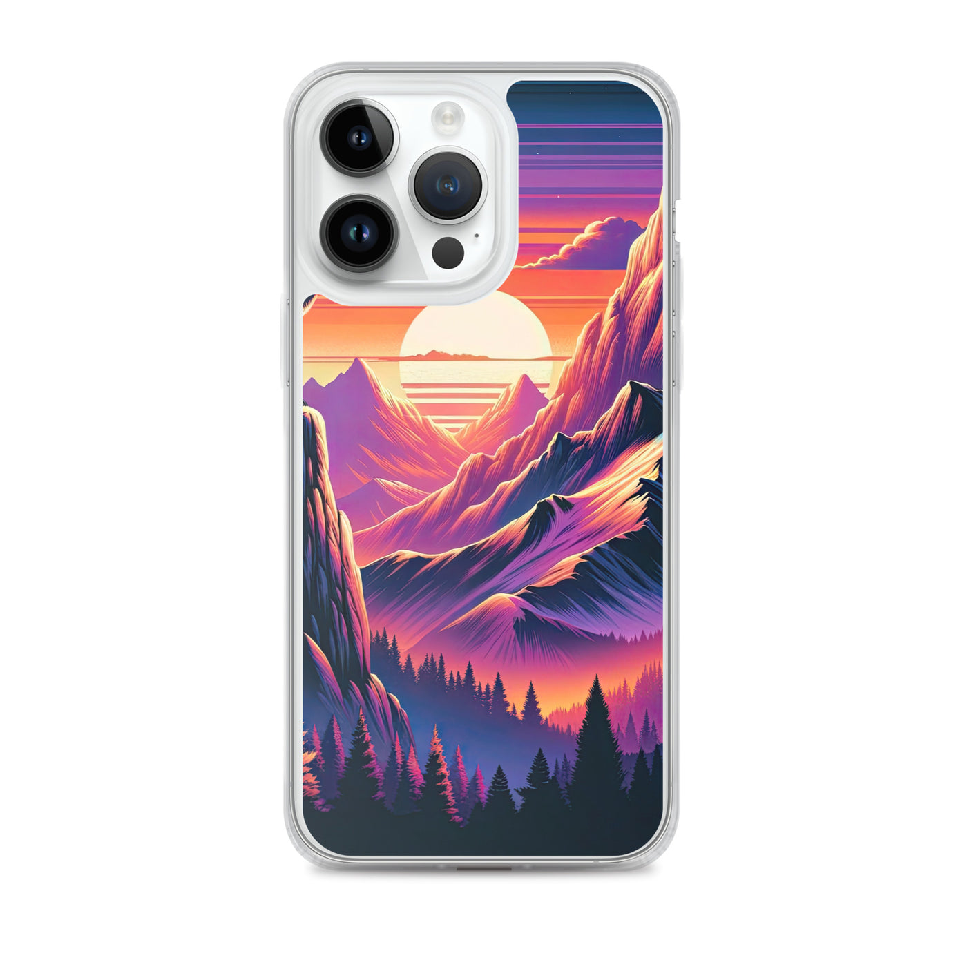 Alpen-Sonnenuntergang mit Bär auf Hügel, warmes Himmelsfarbenspiel - iPhone Schutzhülle (durchsichtig) camping xxx yyy zzz iPhone 14 Pro Max