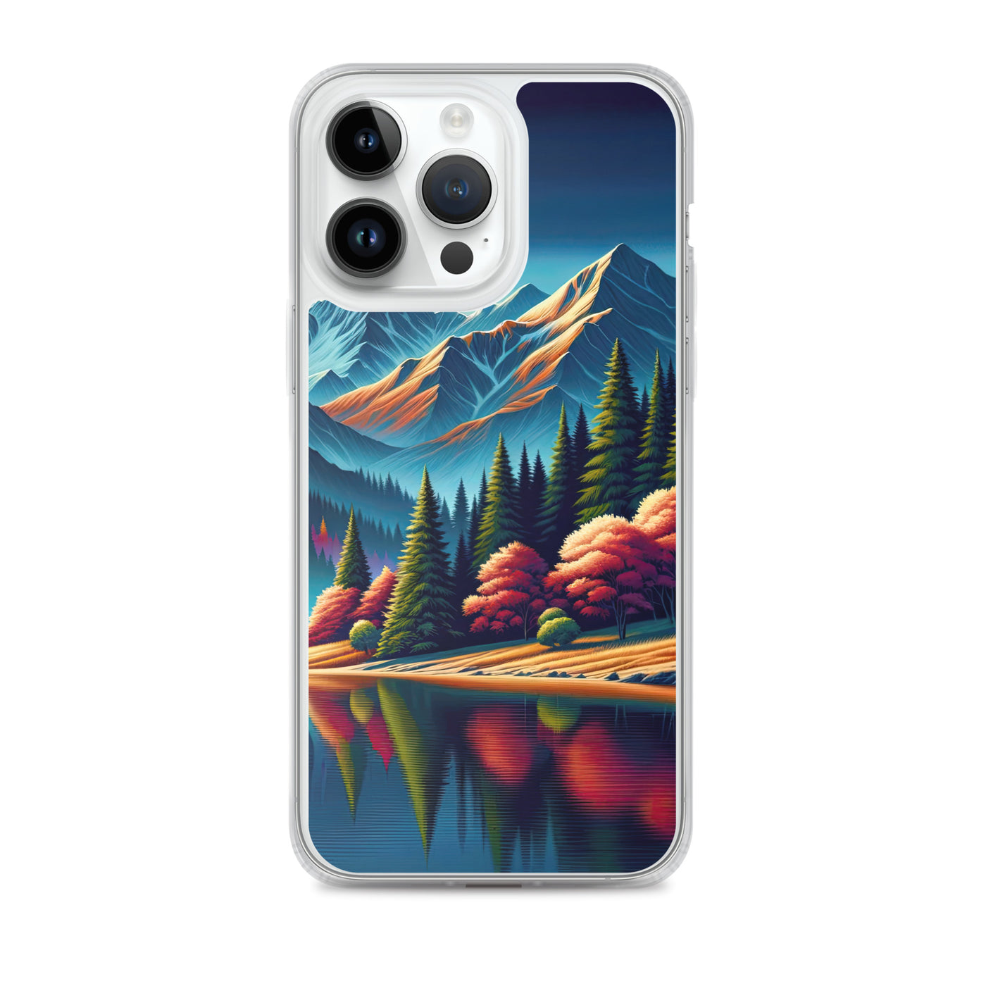 Ruhiger Herbstabend in den Alpen, grün-rote Berge - iPhone Schutzhülle (durchsichtig) berge xxx yyy zzz iPhone 14 Pro Max