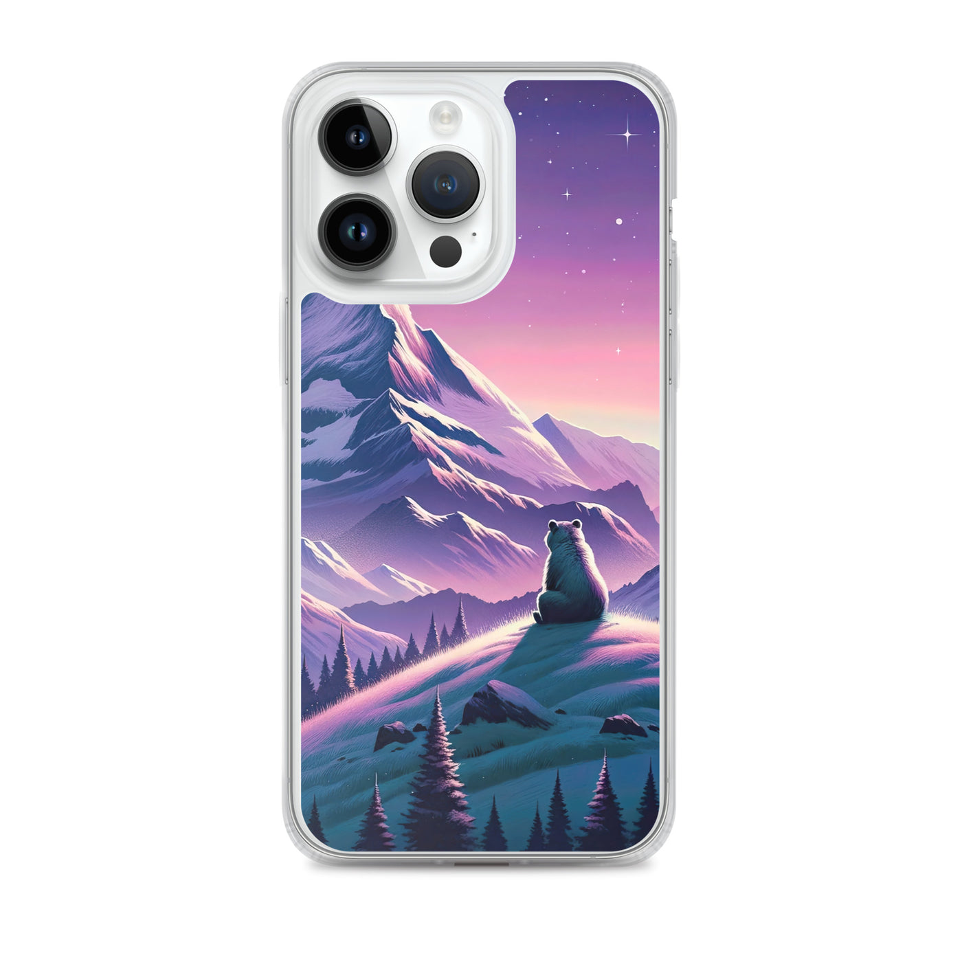 Bezaubernder Alpenabend mit Bär, lavendel-rosafarbener Himmel (AN) - iPhone Schutzhülle (durchsichtig) xxx yyy zzz iPhone 14 Pro Max