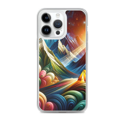 Abstrakte Bergwelt in lebendigen Farben mit Zelt - iPhone Schutzhülle (durchsichtig) camping xxx yyy zzz iPhone 14 Pro Max