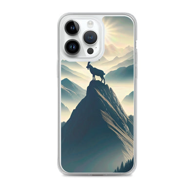 Morgendlicher Steinbock auf Alpengipfel, steile Berghänge - iPhone Schutzhülle (durchsichtig) berge xxx yyy zzz iPhone 14 Pro Max