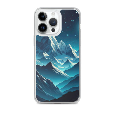 Sternenklare Nacht über den Alpen, Vollmondschein auf Schneegipfeln - iPhone Schutzhülle (durchsichtig) berge xxx yyy zzz iPhone 14 Pro Max