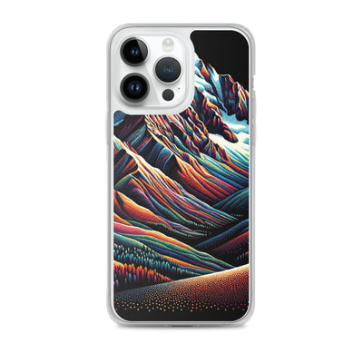 Pointillistische Darstellung der Alpen, Farbpunkte formen die Landschaft - iPhone Schutzhülle (durchsichtig) berge xxx yyy zzz iPhone 14 Pro Max