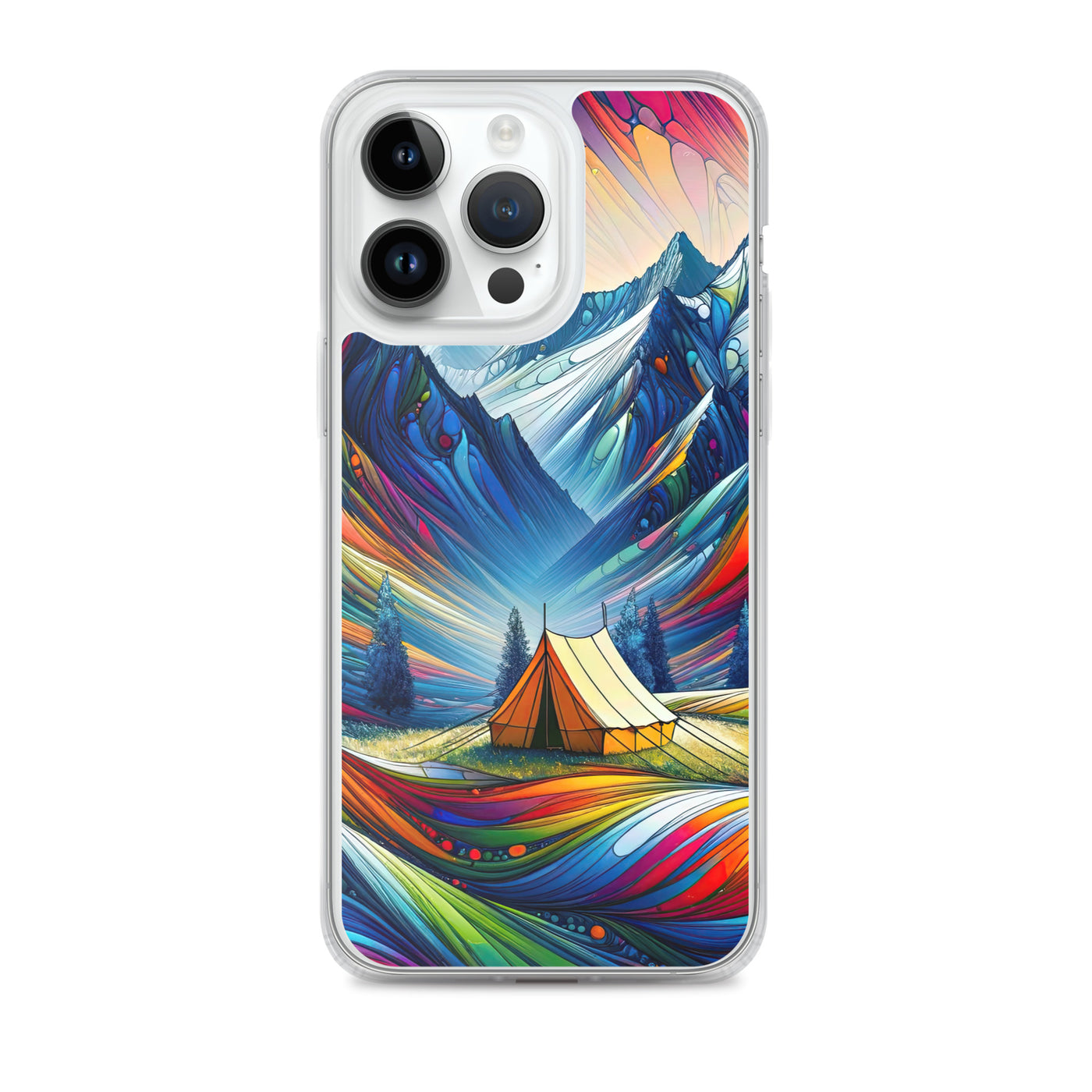 Surreale Alpen in abstrakten Farben, dynamische Formen der Landschaft - iPhone Schutzhülle (durchsichtig) camping xxx yyy zzz iPhone 14 Pro Max