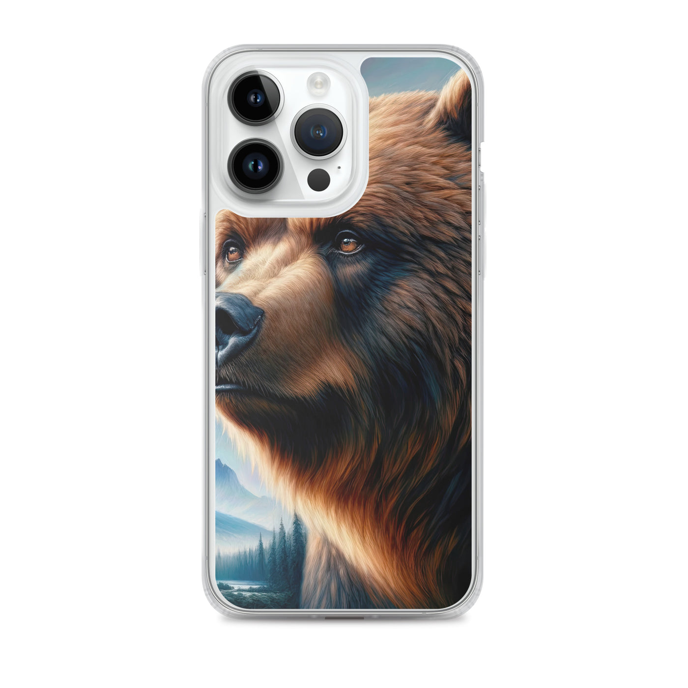 Ölgemälde, das das Gesicht eines starken realistischen Bären einfängt. Porträt - iPhone Schutzhülle (durchsichtig) camping xxx yyy zzz iPhone 14 Pro Max