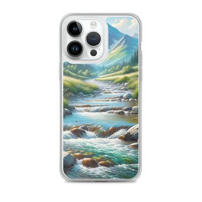 Sanfter Gebirgsbach in Ölgemälde, klares Wasser über glatten Felsen - iPhone Schutzhülle (durchsichtig) berge xxx yyy zzz iPhone 14 Pro Max