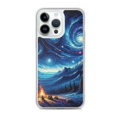 Sternennacht über den Alpen inspiriertes Ölgemälde, mystischer Nachthimmel in Blau - iPhone Schutzhülle (durchsichtig) camping xxx yyy zzz iPhone 14 Pro Max