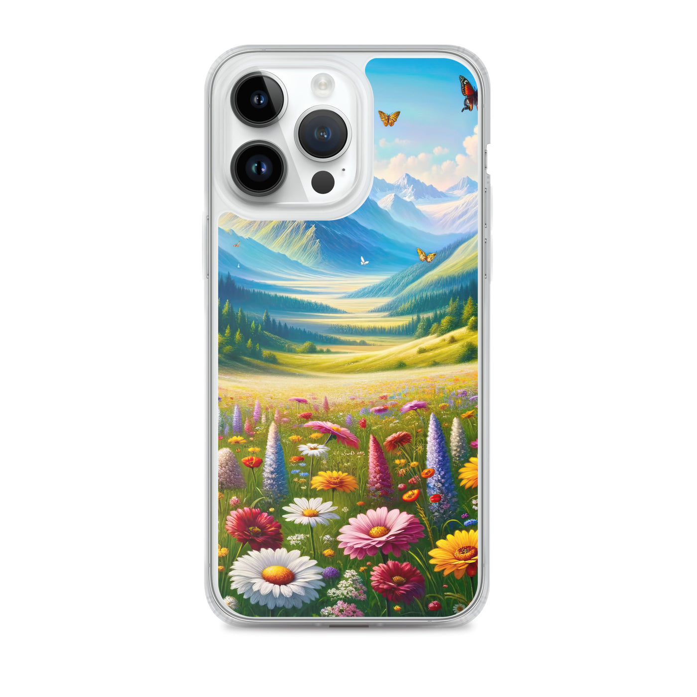 Ölgemälde einer ruhigen Almwiese, Oase mit bunter Wildblumenpracht - iPhone Schutzhülle (durchsichtig) camping xxx yyy zzz iPhone 14 Pro Max