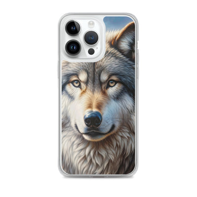 Porträt-Ölgemälde eines prächtigen Wolfes mit faszinierenden Augen (AN) - iPhone Schutzhülle (durchsichtig) xxx yyy zzz iPhone 14 Pro Max
