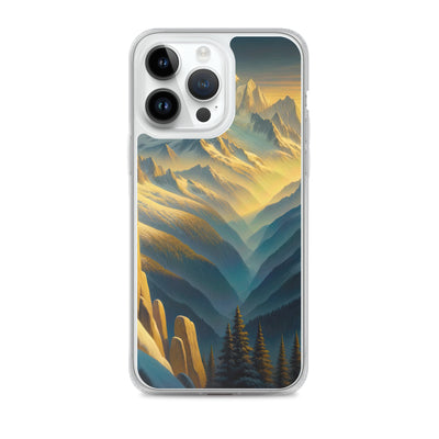 Ölgemälde eines Wanderers bei Morgendämmerung auf Alpengipfeln mit goldenem Sonnenlicht - iPhone Schutzhülle (durchsichtig) wandern xxx yyy zzz iPhone 14 Pro Max