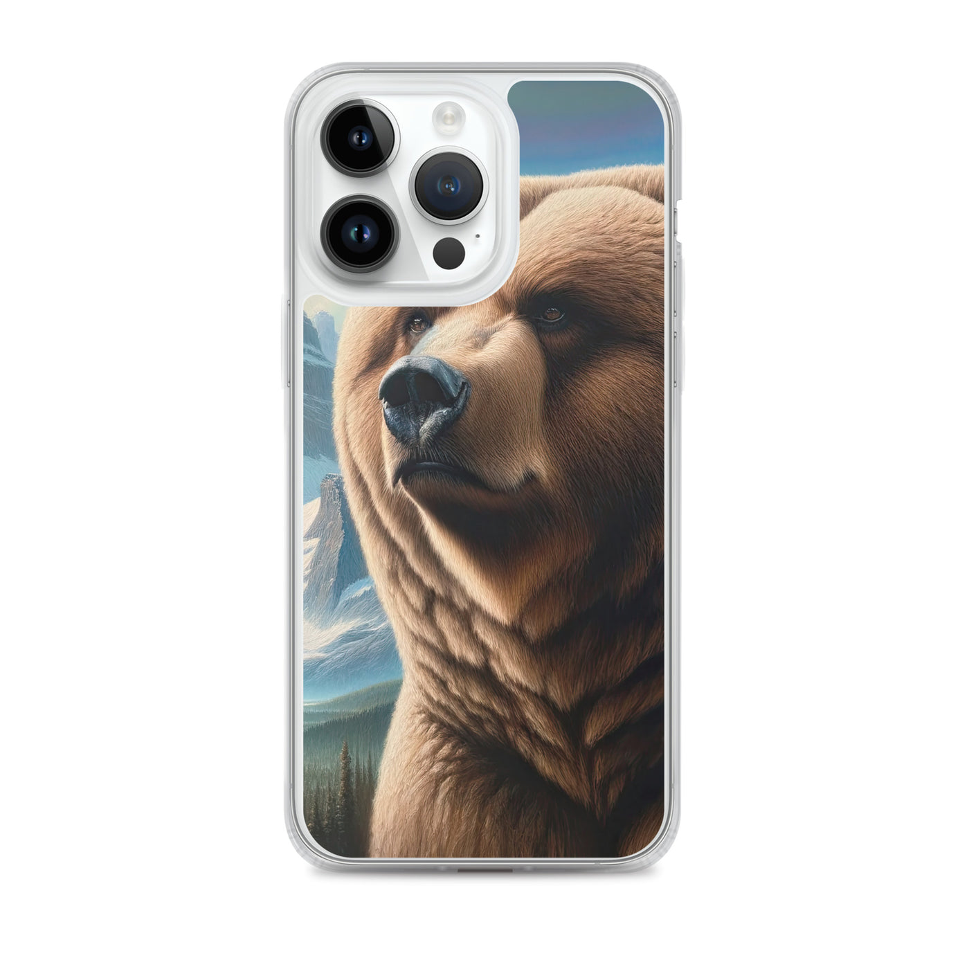 Realistisches Ölgemälde eines männlichen Bären in den Bergen mit Fokus auf Stärke und Schärfe - iPhone Schutzhülle (durchsichtig) camping xxx yyy zzz iPhone 14 Pro Max
