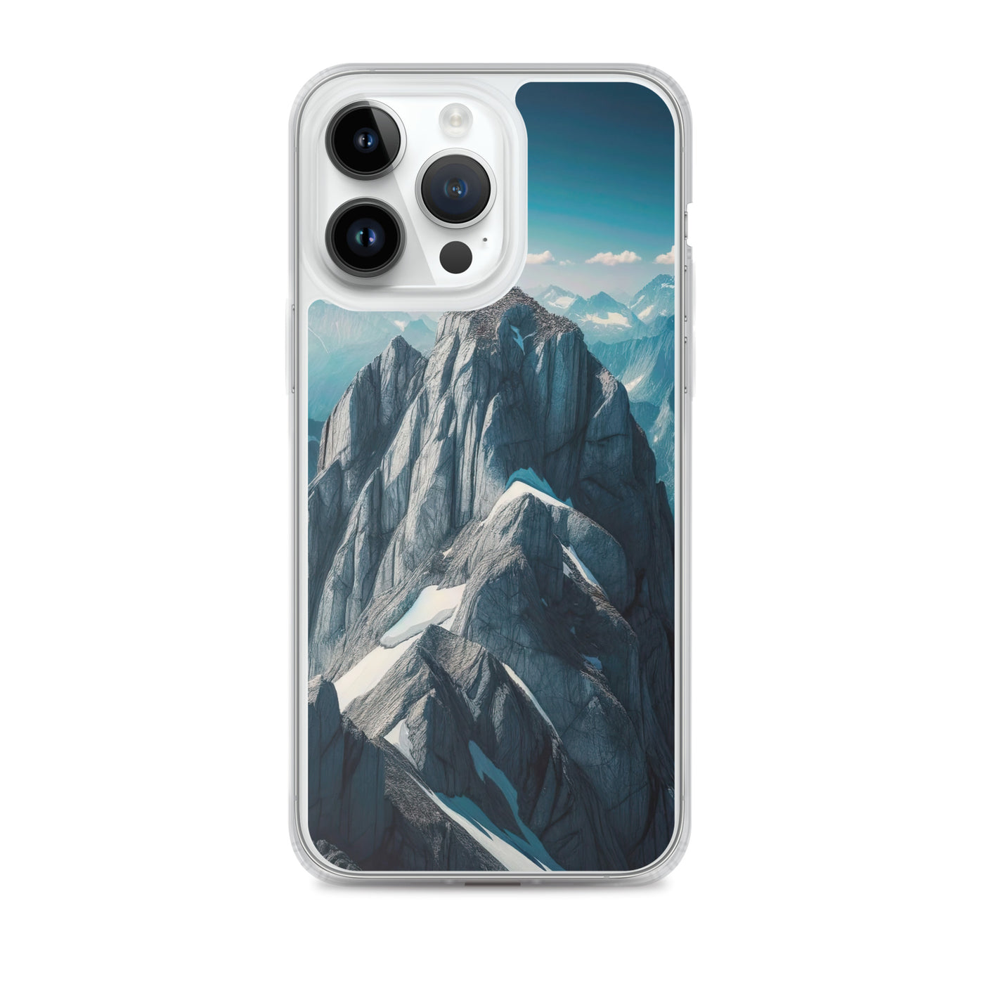 Foto der Alpen mit Gipfelkreuz an einem klaren Tag, schneebedeckte Spitzen vor blauem Himmel - iPhone Schutzhülle (durchsichtig) berge xxx yyy zzz iPhone 14 Pro Max