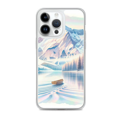 Aquarell eines klaren Alpenmorgens, Boot auf Bergsee in Pastelltönen - iPhone Schutzhülle (durchsichtig) berge xxx yyy zzz iPhone 14 Pro Max