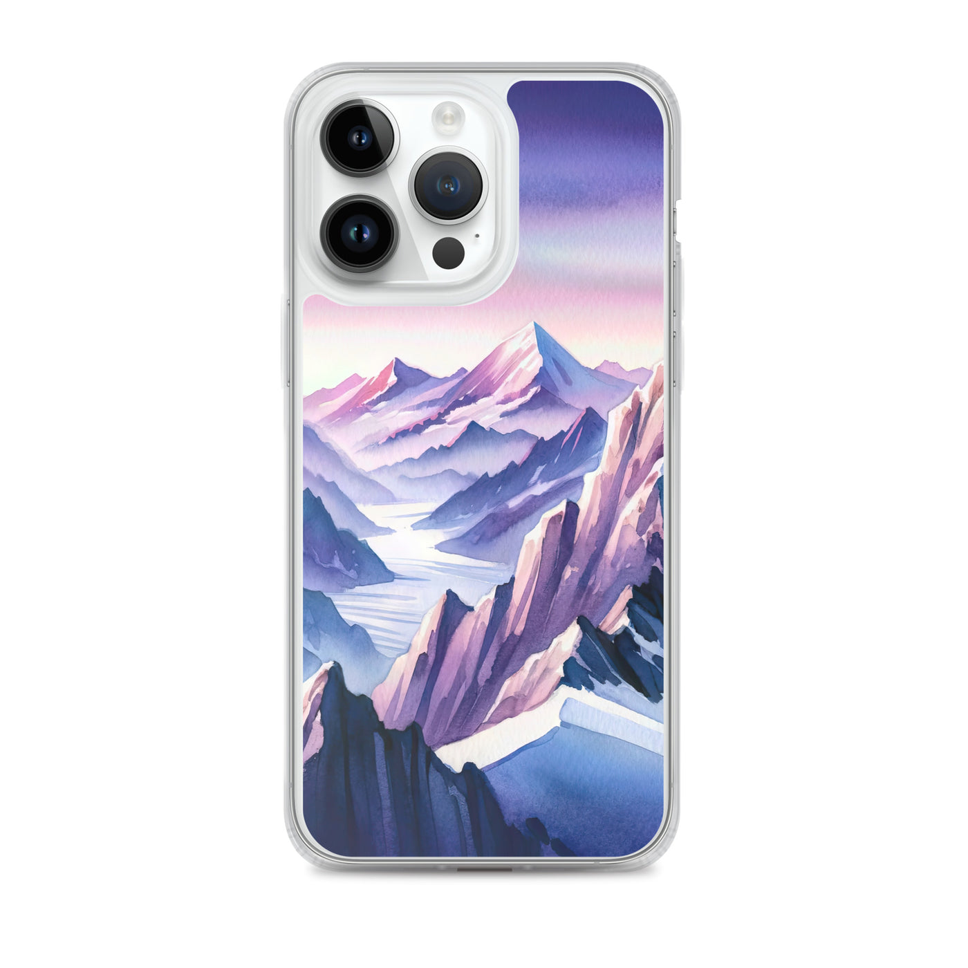 Aquarell eines Bergsteigers auf einem Alpengipfel in der Abenddämmerung - iPhone Schutzhülle (durchsichtig) wandern xxx yyy zzz iPhone 14 Pro Max