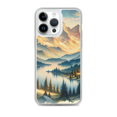 Aquarell der Alpenpracht bei Sonnenuntergang, Berge im goldenen Licht - iPhone Schutzhülle (durchsichtig) berge xxx yyy zzz iPhone 14 Pro Max