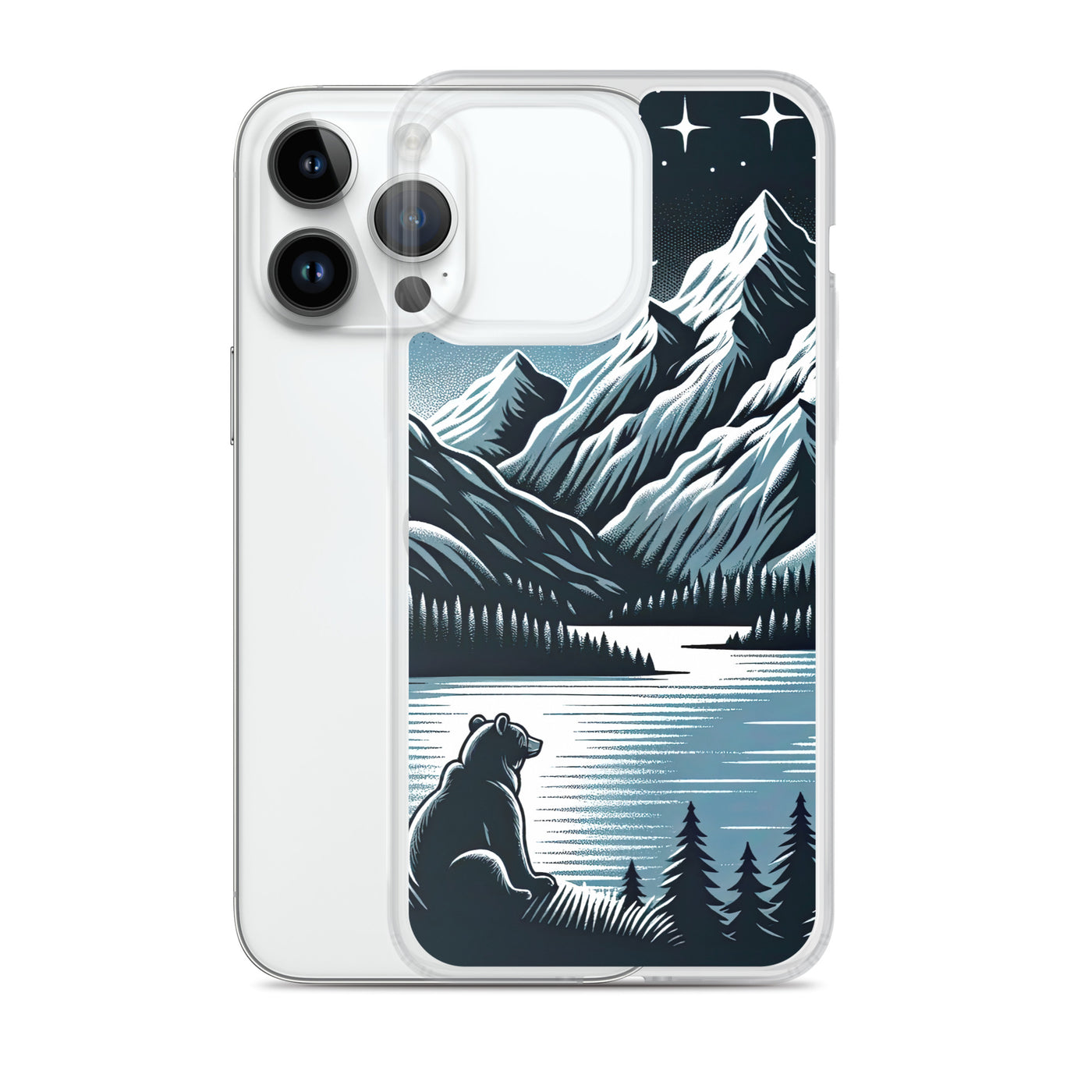 Bär in Alpen-Mondnacht, silberne Berge, schimmernde Seen - iPhone Schutzhülle (durchsichtig) camping xxx yyy zzz