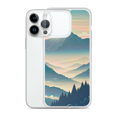 Bergszene bei Morgendämmerung, erste Sonnenstrahlen auf Bergrücken - iPhone Schutzhülle (durchsichtig) berge xxx yyy zzz