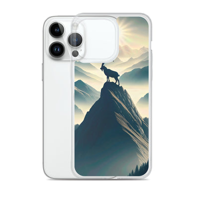 Morgendlicher Steinbock auf Alpengipfel, steile Berghänge - iPhone Schutzhülle (durchsichtig) berge xxx yyy zzz