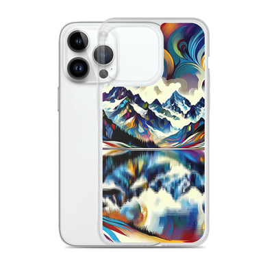 Alpensee im Zentrum eines abstrakt-expressionistischen Alpen-Kunstwerks - iPhone Schutzhülle (durchsichtig) berge xxx yyy zzz