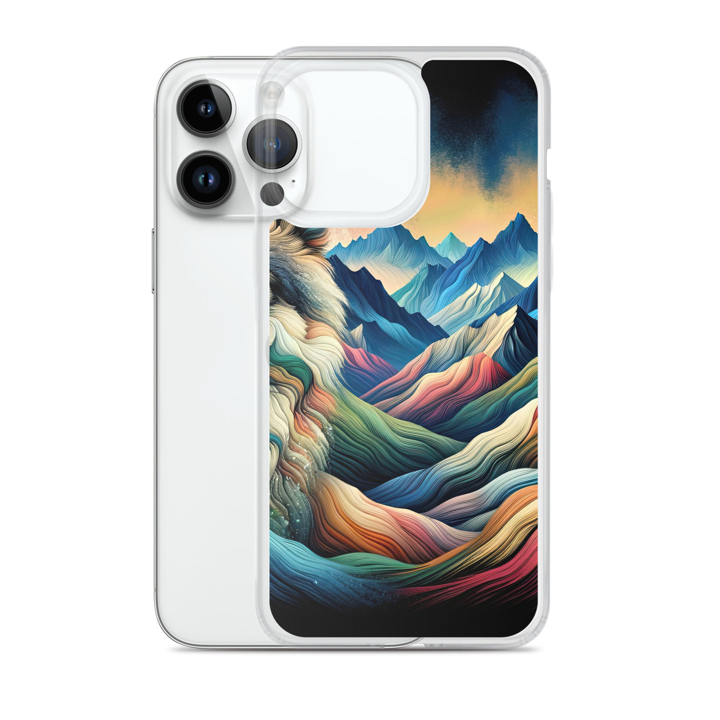 Traumhaftes Alpenpanorama mit Wolf in wechselnden Farben und Mustern (AN) - iPhone Schutzhülle (durchsichtig) xxx yyy zzz