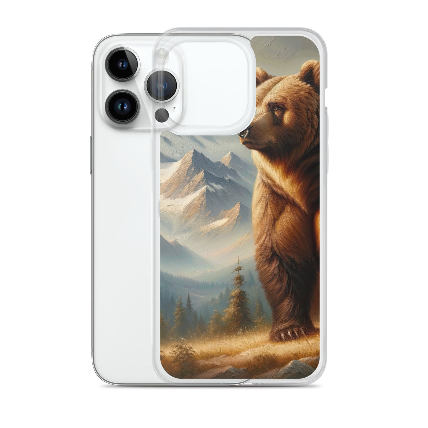 Ölgemälde eines königlichen Bären vor der majestätischen Alpenkulisse - iPhone Schutzhülle (durchsichtig) camping xxx yyy zzz