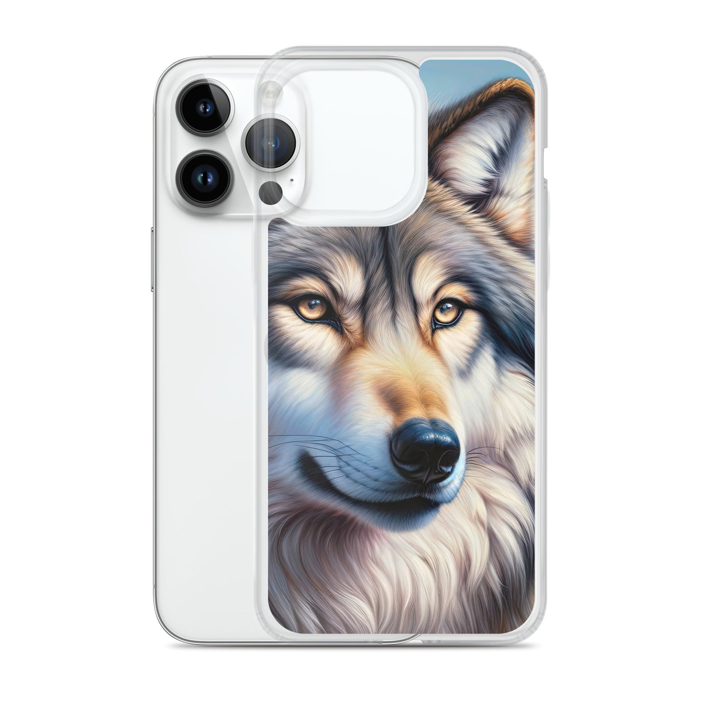 Ölgemäldeporträt eines majestätischen Wolfes mit intensiven Augen in der Berglandschaft (AN) - iPhone Schutzhülle (durchsichtig) xxx yyy zzz