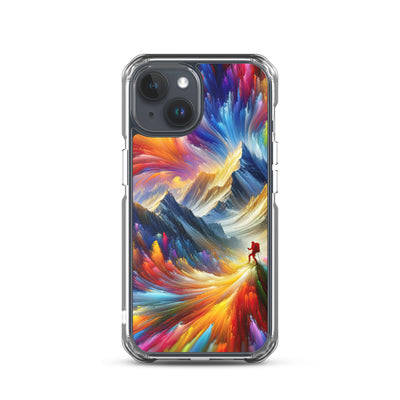Alpen im Farbsturm mit erleuchtetem Wanderer - Abstrakt - iPhone Schutzhülle (durchsichtig) wandern xxx yyy zzz iPhone 15