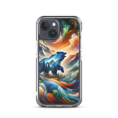 Lebendige Alpen und Bären Sillhouette über Berggipfel - Abstraktes Gemälde - iPhone Schutzhülle (durchsichtig) camping xxx yyy zzz iPhone 15