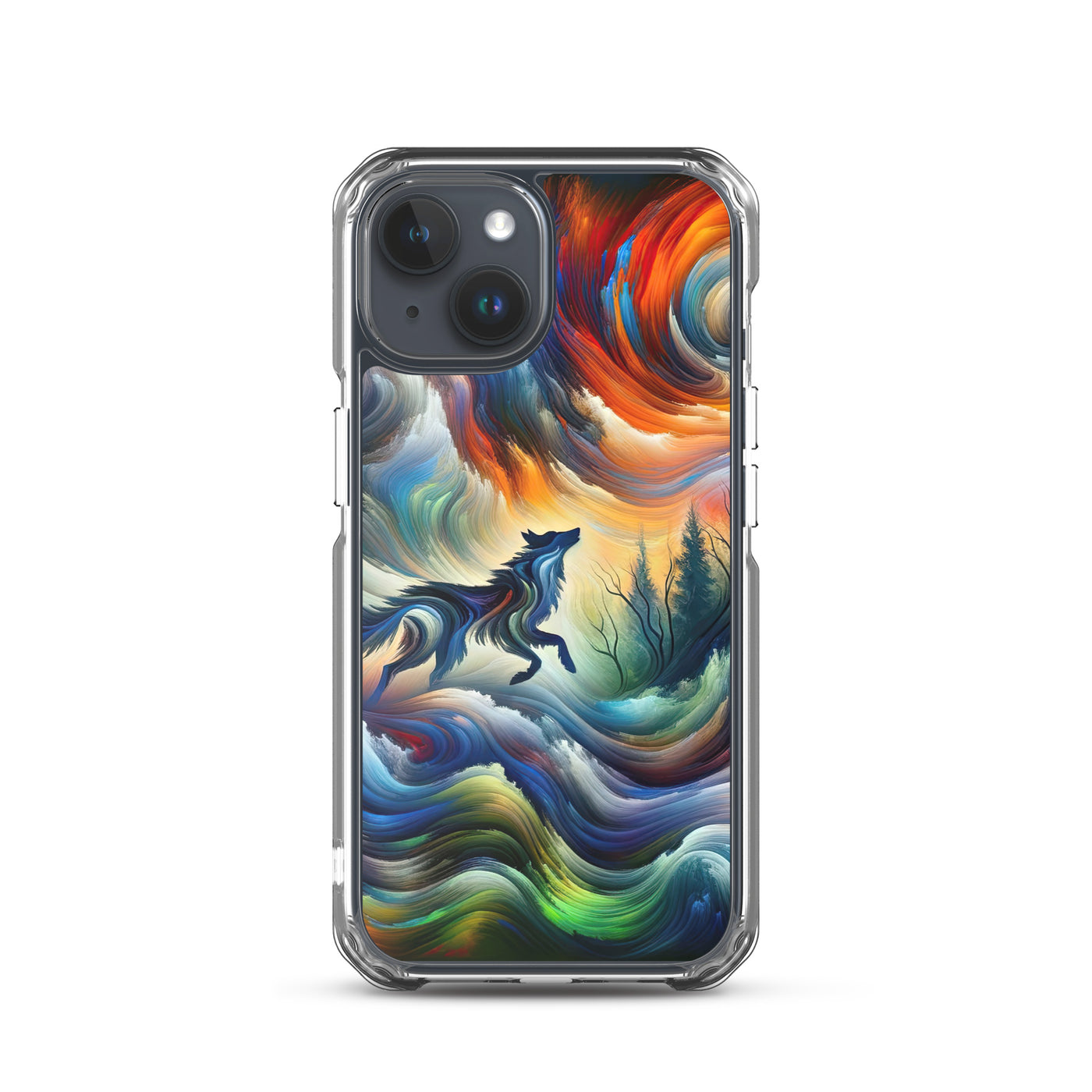 Alpen Abstraktgemälde mit Wolf Silhouette in lebhaften Farben (AN) - iPhone Schutzhülle (durchsichtig) xxx yyy zzz iPhone 15