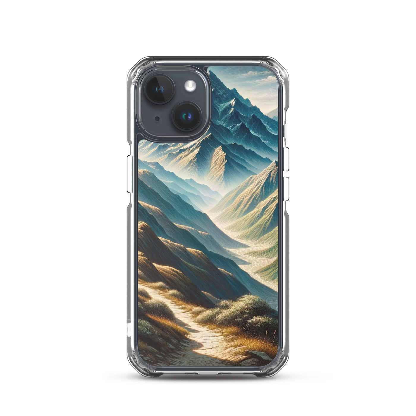 Berglandschaft: Acrylgemälde mit hervorgehobenem Pfad - iPhone Schutzhülle (durchsichtig) berge xxx yyy zzz iPhone 15