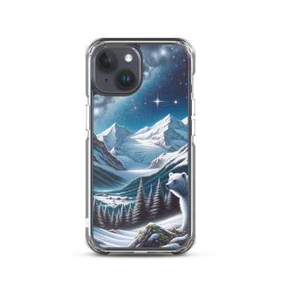 Sternennacht und Eisbär: Acrylgemälde mit Milchstraße, Alpen und schneebedeckte Gipfel - iPhone Schutzhülle (durchsichtig) camping xxx yyy zzz iPhone 15