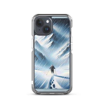 Wanderer und Bergsteiger im Schneesturm: Acrylgemälde der Alpen - iPhone Schutzhülle (durchsichtig) wandern xxx yyy zzz iPhone 15