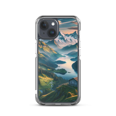 Schweizer Flagge, Alpenidylle: Dämmerlicht, epische Berge und stille Gewässer - iPhone Schutzhülle (durchsichtig) berge xxx yyy zzz iPhone 15