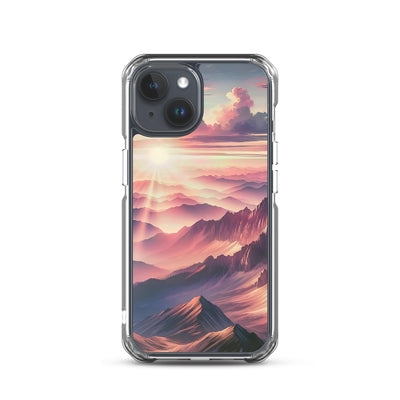 Schöne Berge bei Sonnenaufgang: Malerei in Pastelltönen - iPhone Schutzhülle (durchsichtig) berge xxx yyy zzz iPhone 15