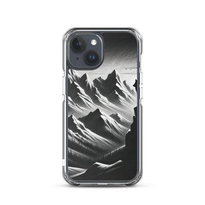 Kohlezeichnung, die die stille Stille der Alpen in der Winterdämmerung verkörpert. Wolf auf einem Berghügel (AN) - iPhone Schutzhülle (durchsichtig) xxx yyy zzz iPhone 15