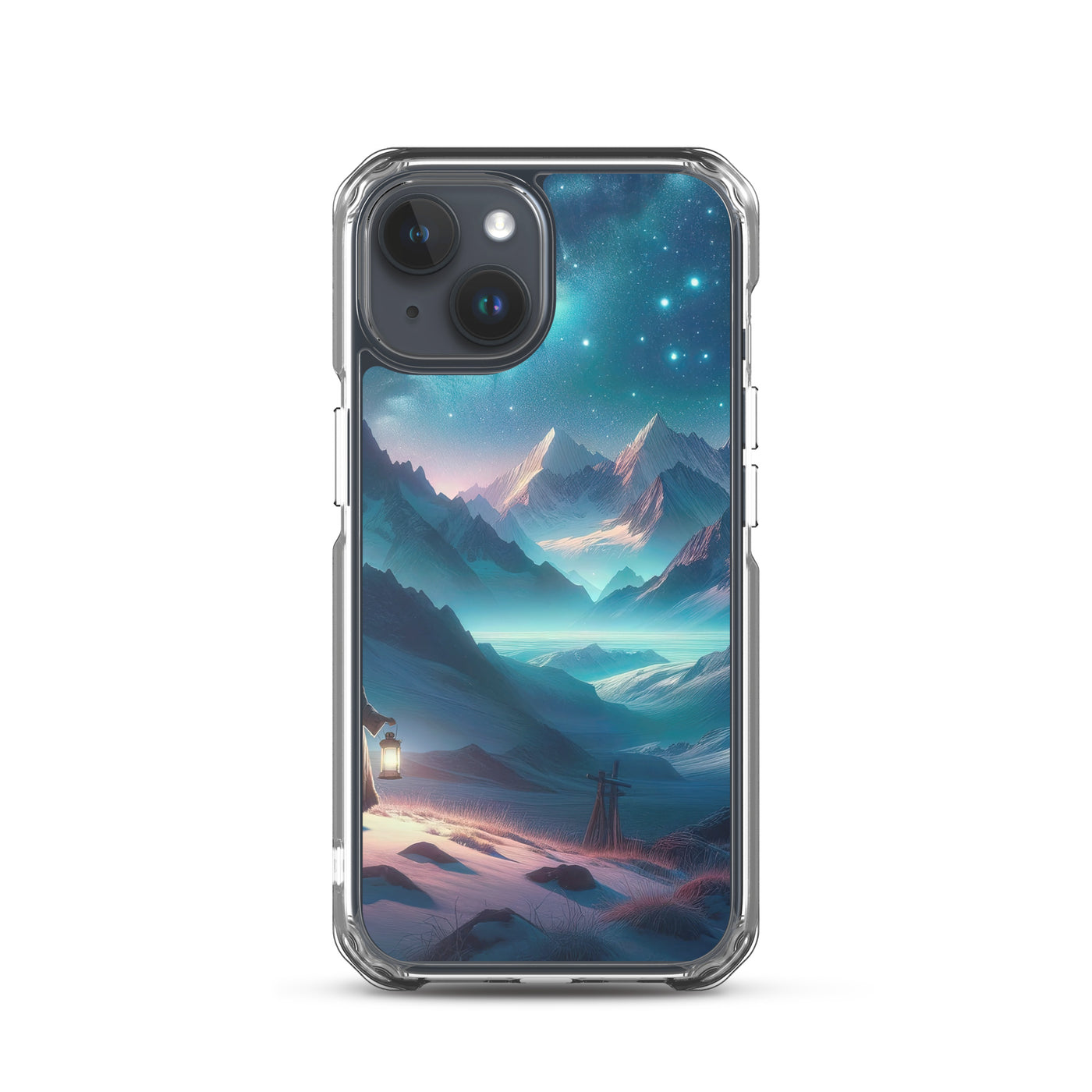 Stille Alpennacht: Digitale Kunst mit Gipfeln und Sternenteppich - iPhone Schutzhülle (durchsichtig) wandern xxx yyy zzz iPhone 15